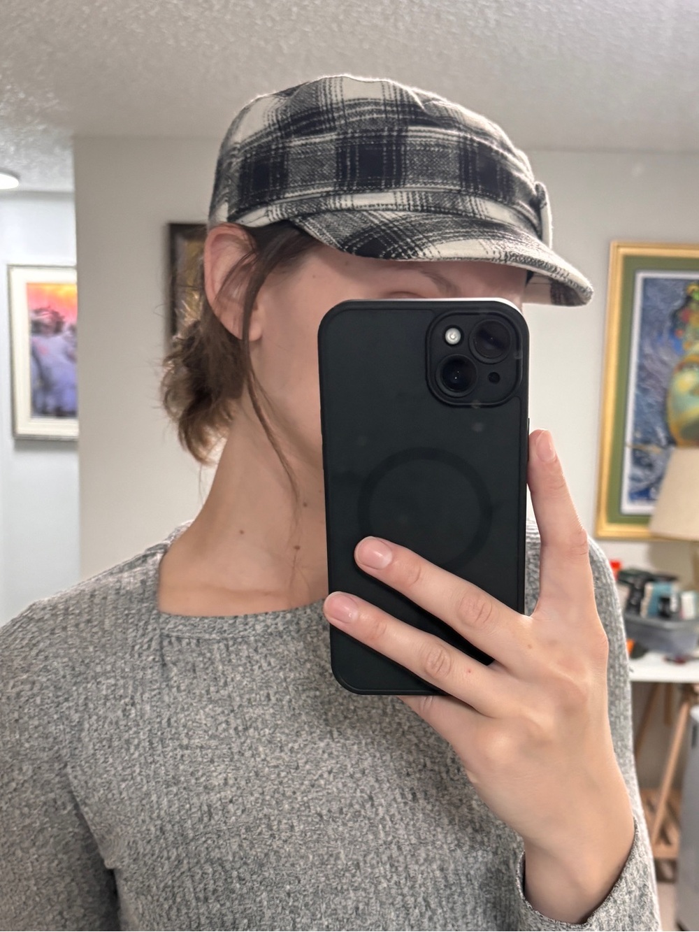 Y2K plaid newsboy messenger cap